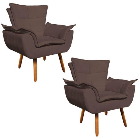 Kit 02 Poltronas Opala Suede Marrom Pés Palito Castanho