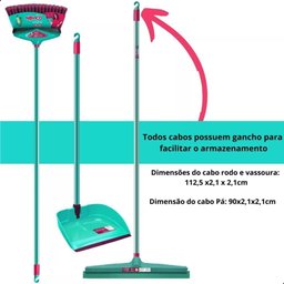 Kit Vassoura + Pá com Cabo + Rodo 40cm Noviça Bettanin - 3