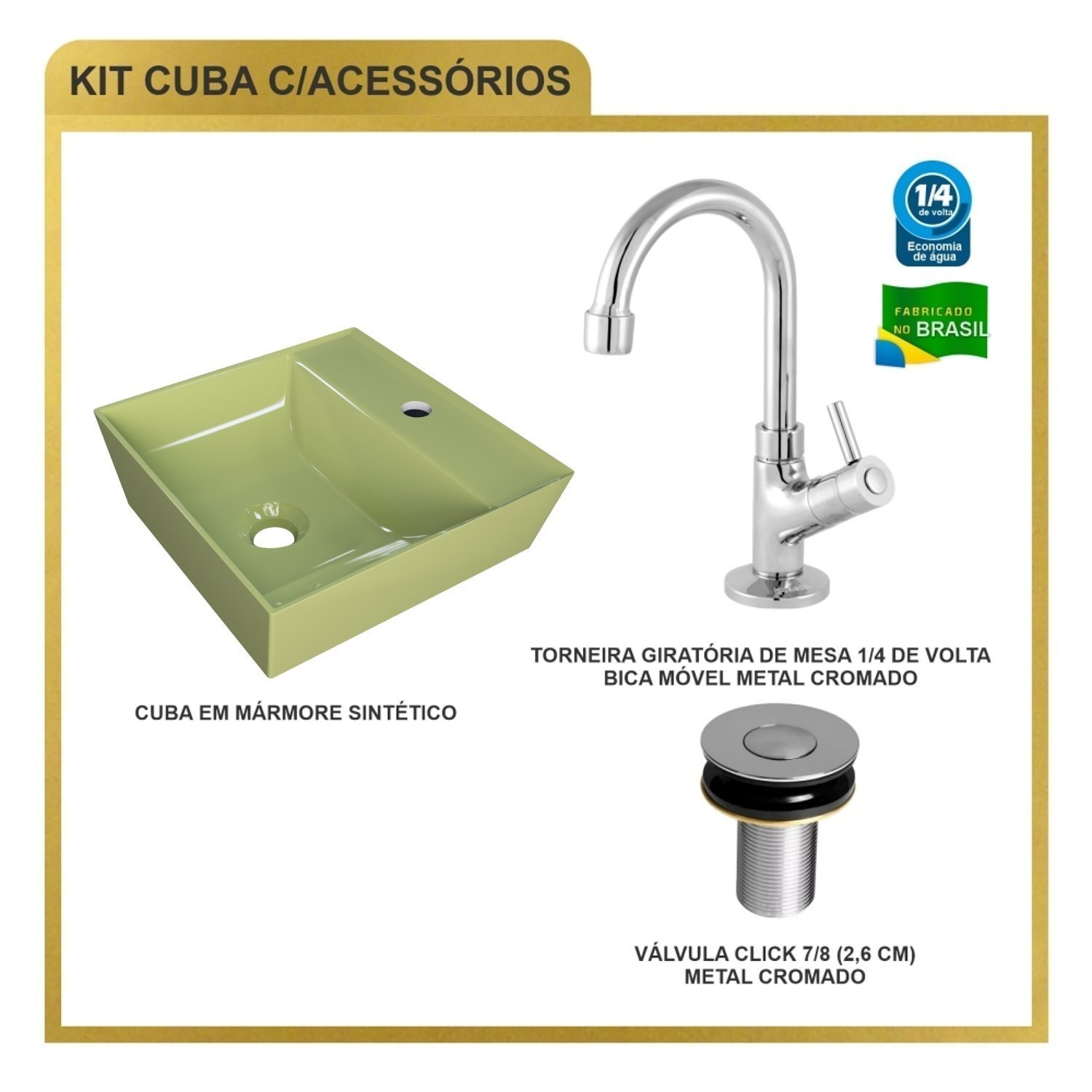 Kit Cuba Aq33 Volcano com Torneira 1198 e Válvula Botão - 4
