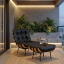 Ver imagem 2 de Kit Poltrona e Puff Costela Decorativo Sala Estar Courino Preto