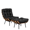 Ver imagem 1 de Kit Poltrona e Puff Costela Decorativo Sala Estar Courino Preto