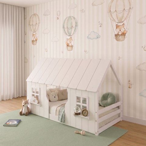 Cama Montessoriano Casinha Encantada Madeira Maciça Branco | Housin