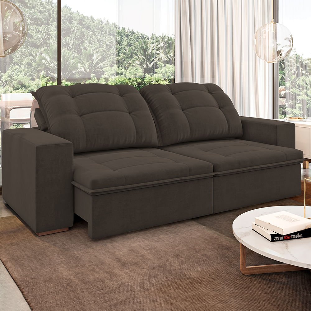 Sofá Retrátil Reclinável Qatar Tabaco 2Lug 2,3m MadeiraMadeira