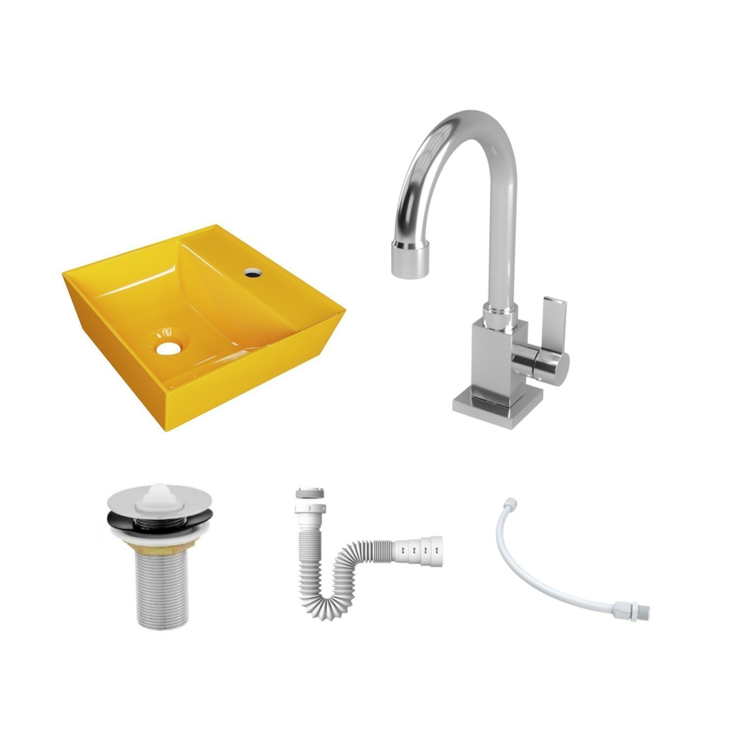 Kit Cuba Aq33 Volcano com Torneira Luxo e Válvula Metal com Sifão e Flexível - 3