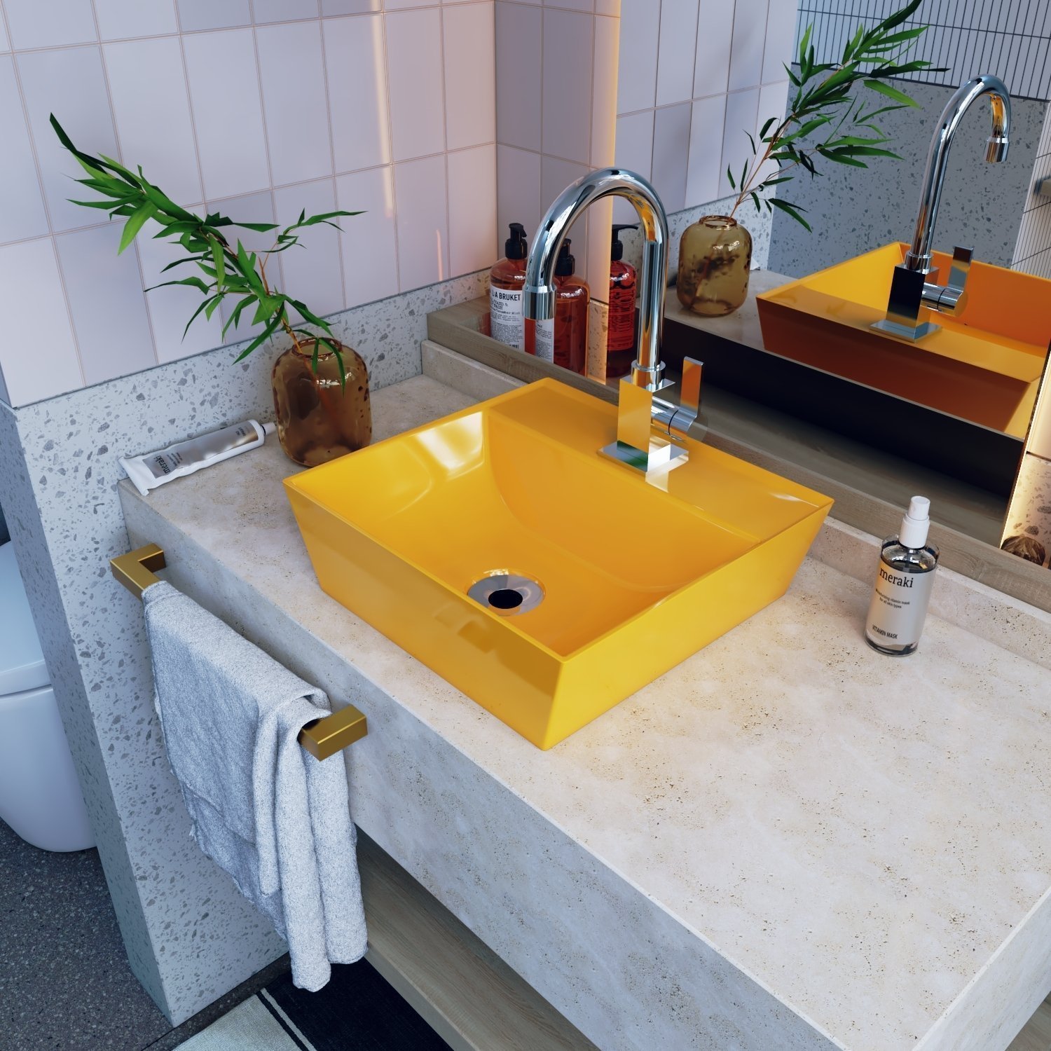 Kit Cuba Aq33 Volcano com Torneira Luxo e Válvula Metal com Sifão e Flexível - 1