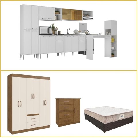Casa Completa Armário Cozinha/guarda-roupas/cômoda/cama Box/colchão Multimóveis Cr60011 Bc/nog/