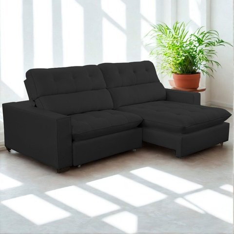 Sofa Retratil Reclinavel 2 Lugares 250cm Veludo Andreia Preto