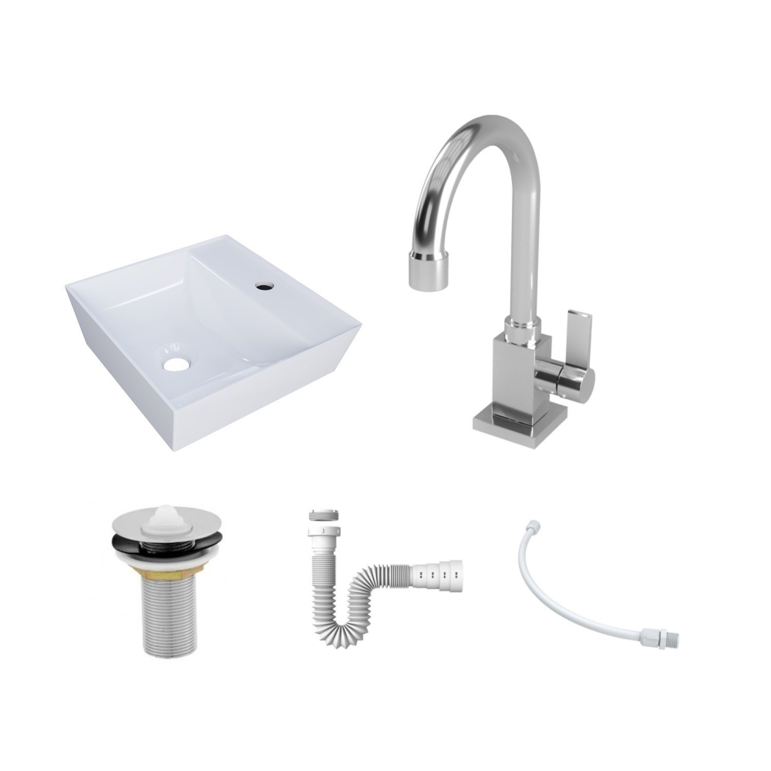 Kit Cuba Aq33 Volcano com Torneira Luxo e Válvula Metal com Sifão e Flexível - 3