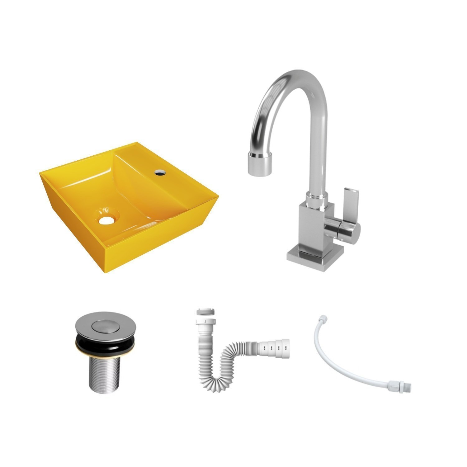 Kit Cuba Aq33 Volcano com Torneira Luxo e Válvula Botão com Sifão e Flexível - 3