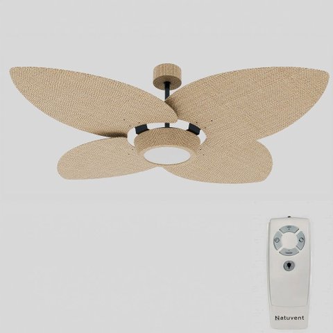 Ventilador de Teto com Controle Remoto Natuvent Dahlia LED 4 Pás Palha Natural