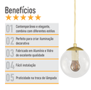 Ver imagem 5 de Pendente Ouro C/ Globo de Vidro Cristal de 14cm + Led 2w