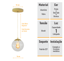 Ver imagem 4 de Pendente Ouro C/ Globo de Vidro Cristal de 14cm + Led 2w