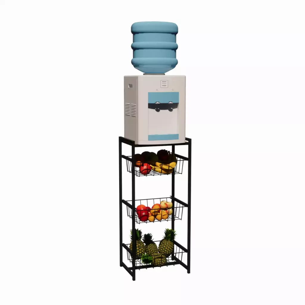 Fruteira 3 Cestos Cozinha Preto em Aço Tampo Amadeirado Ref9 - 5