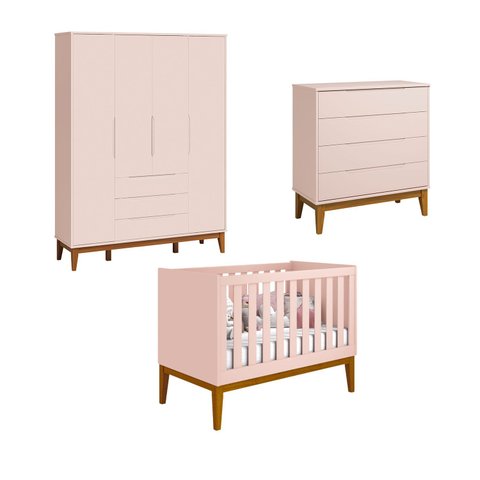 Jogo de Quarto Classic Elfe Gaveteira Rosa Fosco - Moveisaqui