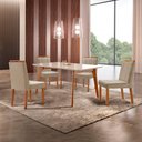Ver imagem 1 de Conjunto Sala de Jantar Mesa Paris Madeira Maciça 140x80cm Tampo Retângular Vidro Off White com 4 Ca