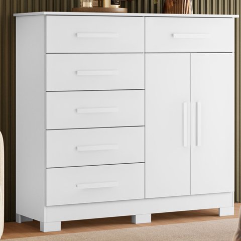 Cômoda para Quarto 6 Gavetas e 2 Portas Xangai Branco
