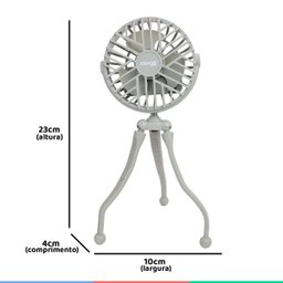 Mini Ventilador Portátil Multiuso Tripé Articulável Recarregável 3 Velocidades Silencioso - 4