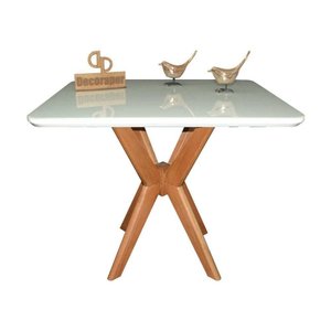 Mesa Jantar Pandora Tampo Quadrado Laca com Vidro 100cm Off White