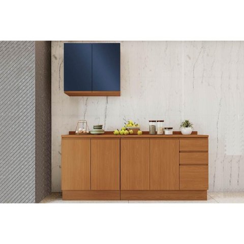 Kit Cozinha Modulada 5 Peças Ciela (1aéreo+2balcões+2complementos) C5p118 Canela/azul Profundo -