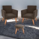 Ver imagem 1 de Jogo de Poltronas e Puff Austin Veludo Marrom