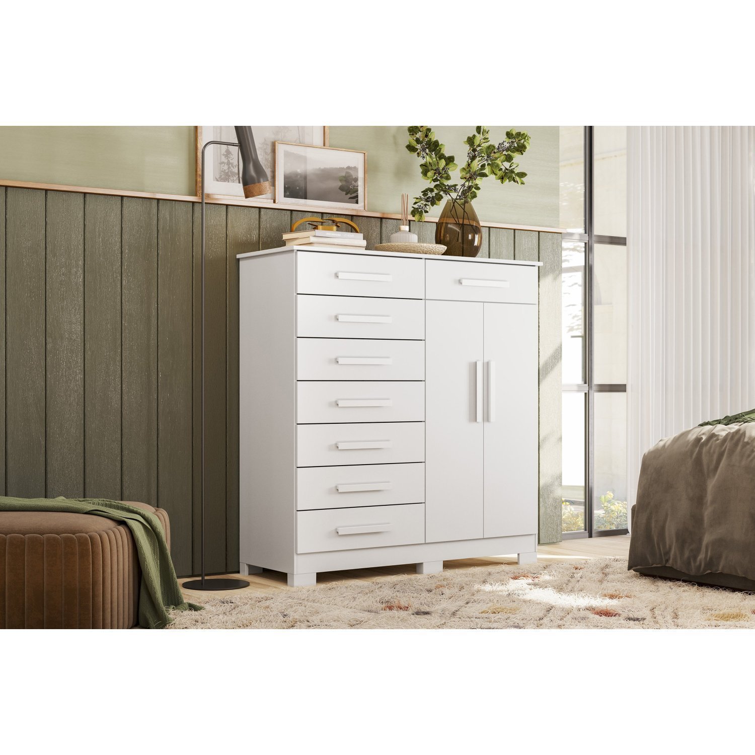 Cômoda 8 Gavetas 2 Portas com Cabideiro Verona