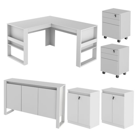 Conjunto para Escritório 6 Peças Branco Tecnomobili