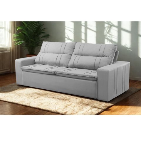 Sofá Retrátil e Reclinável 3 Lugares com Molas 1,80m Escócia Suede Cinza Mirra Decor