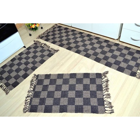 Jogo de Passadeira de Tear Xadrezinho - Preto e Bege Arte & Tear Jogo de Passadeira Xadrezinho