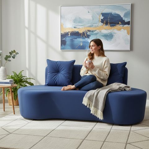 Sofá 2 Lugares Orgânico Curvo Madrid 150cm Suede Azul Marinho