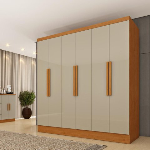 Guarda-Roupa Casal com 6 Portas e 4 Gavetas 180cm Multimóveis CR35483 Cinamomo/Off White
