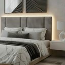 Ver imagem 1 de Cabeceira Queen Estofada com LED Suede Cinza Fixação na Parede MDF Vns Concept