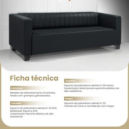 Sofá 3 Lugares Diamante 196cm Redenobre Cor:preto; - 6