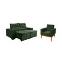 Ver imagem 1 de Kit Sofá Retratil Reclinável Bari 1,90 Pillow Mais Poltrona Florença em Veludo Verde