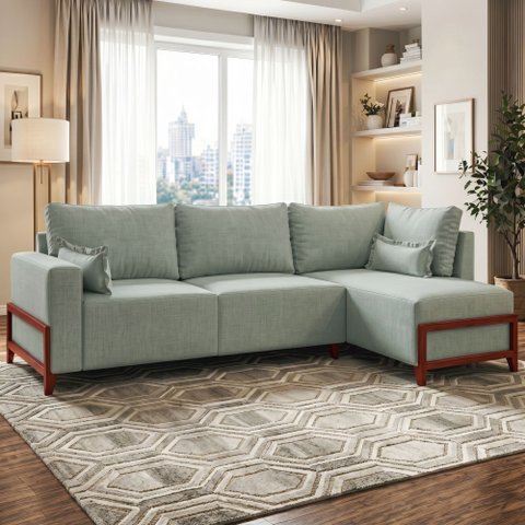 Sofá 4 Lugares Bipartido com Chaise 2,75 x 1,60m Holanda Base Madeira