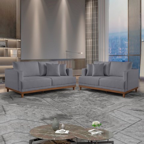 Conjunto de Sofá 2 e 3 Lugares Pés em Madeira Maciça Ingla