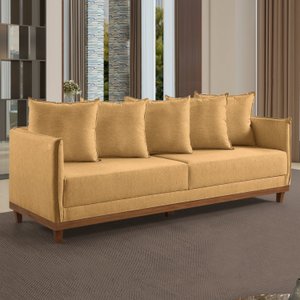 Sofá Living 3 Lugares 215cm Pés em Madeira Maciça Linho Suécia 