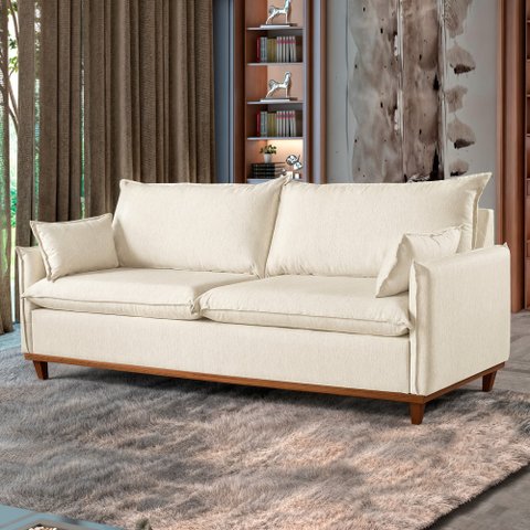Sofá Living com Almofas 3 Lugares 220cm Escócia em Linho 