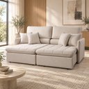 Ver imagem 1 de Sofá com Chaise Naína K01 3 Lugares Retrátil e Reclinável 174cm Bege Lyam Decor