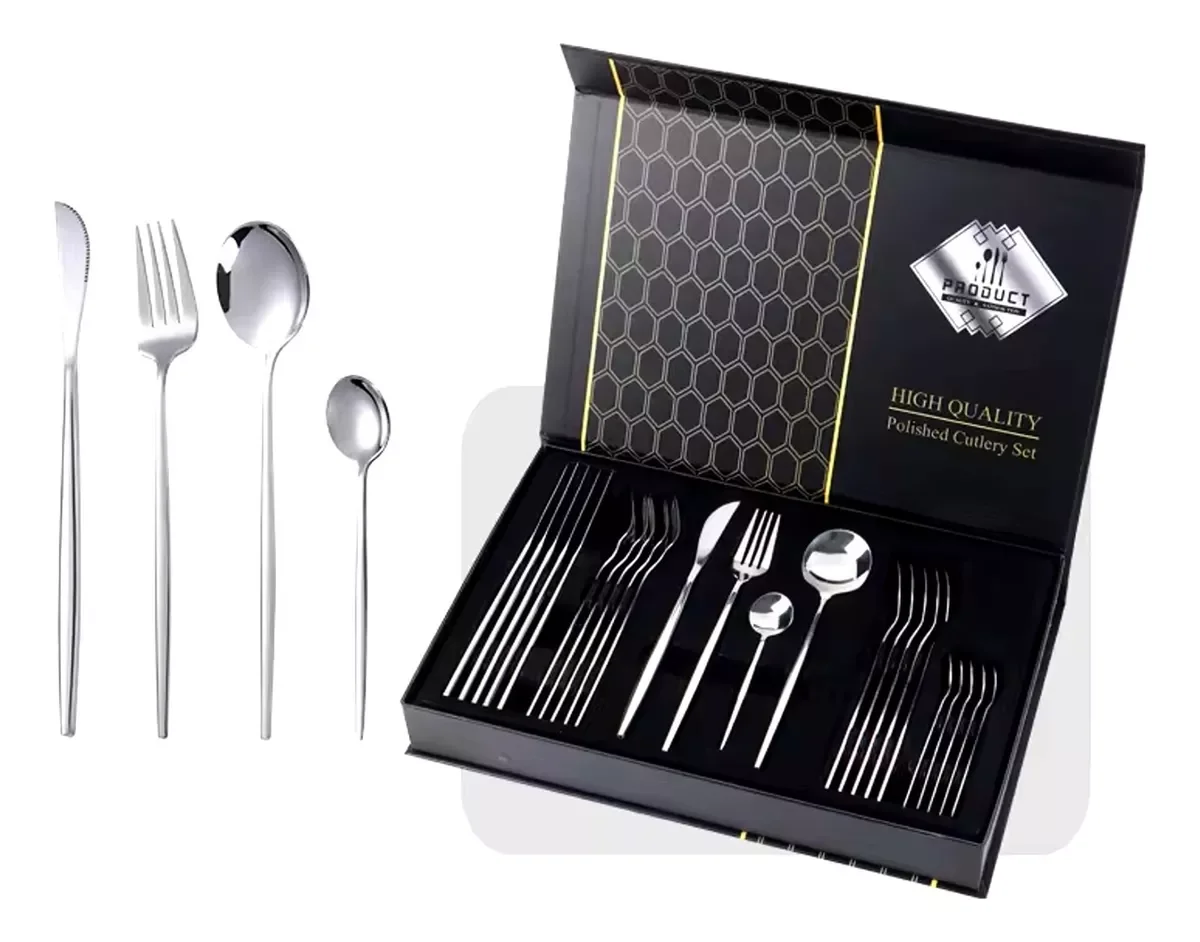 Faqueiro Aço Inox 24 Peças Talheres Design Europeu Caixa