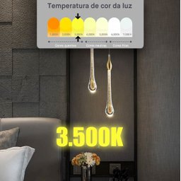 Kit 2 Pendentes Led Gota Vidro Cristal Decor 35cm 3w Dourado - 5