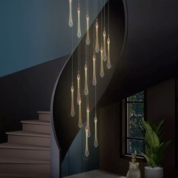 Kit 2 Pendentes Led Gota Vidro Cristal Decor 35cm 3w Dourado - 2