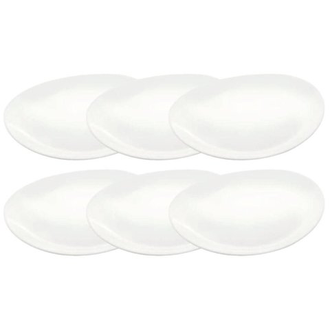 Jogo 6 Pratos Oval Branco Vidro Opalino Steak Essenza 30x26cm Servir Mesa Posta