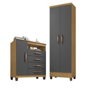 Ver imagem 1 de Kit Cômoda Sapateira 1 Porta 4 Gavetas Porto Belo Com Multiuso Cairo 2 Portas Carvalho Grafite Cliqu