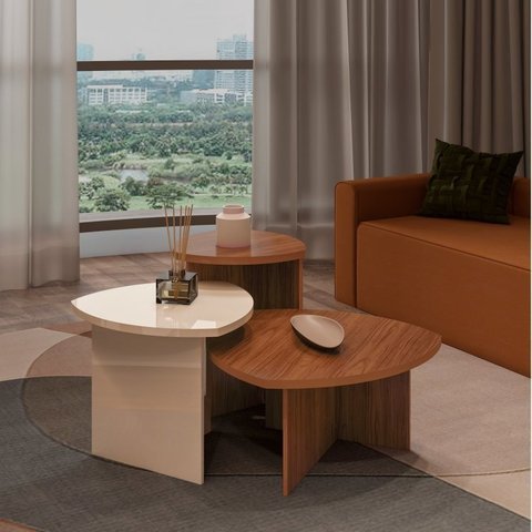 Kit 3 Mesas Laterais para Sala de Estar com 1 Mesa de Centro Oval e 2 Mesas Laterais Delta Marrom