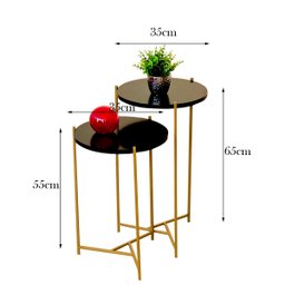 Mesa de Canto Moderna Sala Estar Pé de Ferro Dourada:tampos Pretos Ferragens Dourada - 4