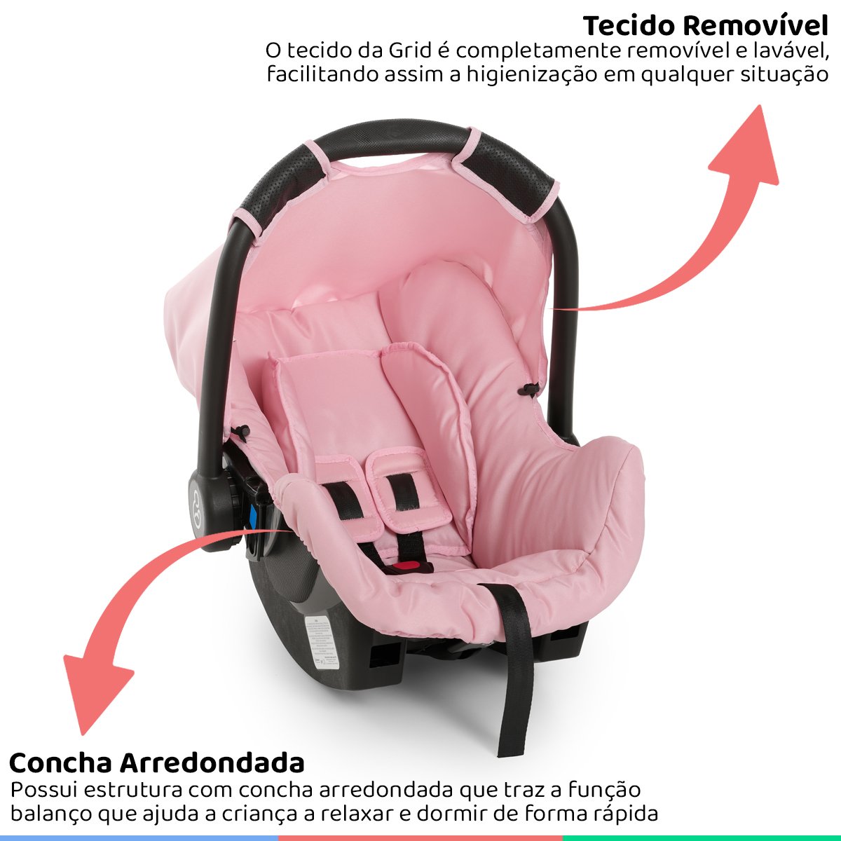 Bebe Conforto Cadeirinha Auto Infantil 0 Até 13Kg Dispositivo de Retenção Grid Rosa Galzerano Bebê C - 3
