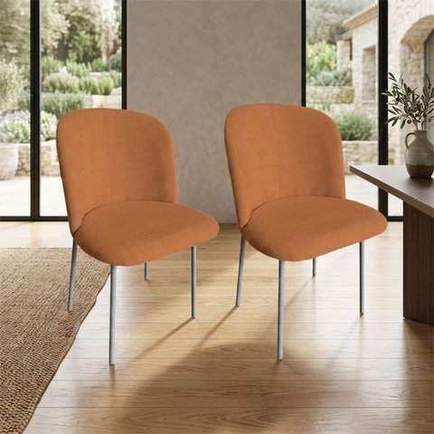 Kit 2 Cadeiras Sala Jantar Base Aço Cinza Elana Jvb Móveis: Terracota