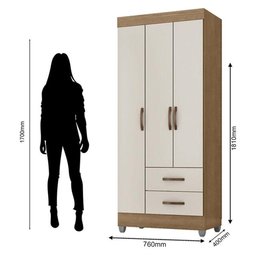 Guarda Roupa Solteiro Lite 3 Portas Nature Off White - Móveis Leão - 4