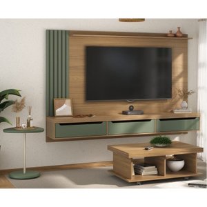 Conjunto Sala de Estar Painel para Tv até 75 Pol Madagascar com Mesa de Centro Dunas e Mesa de Apoio
