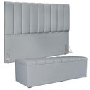 Ver imagem 1 de Kit Cabeceira Cama Box Casal King 195cm com Calçadeira Baú Dália W01 Suede Cinza - Lyam